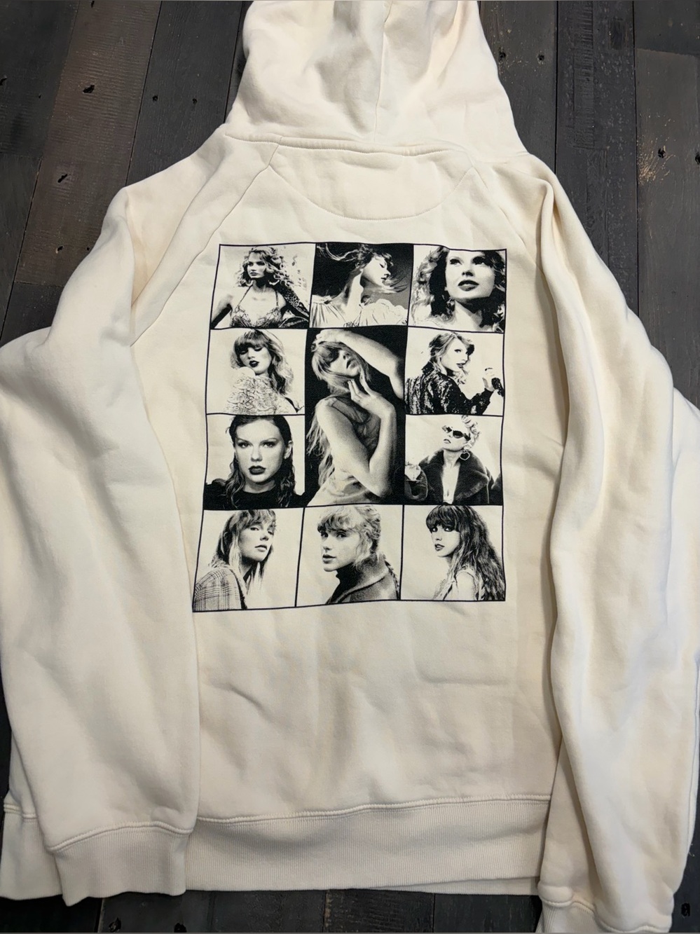 Women's Cream Graphic Hoodie - Branded Photo-Grid Back Print Size Large